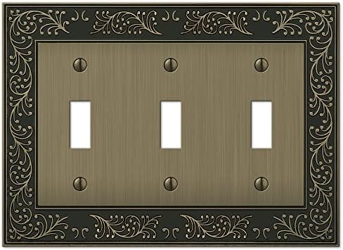 Amerelle 43TTTBB English Garden Wallplate, 3 Toggle, Cast Metal, Brushed Brass, 1-Pack image 4