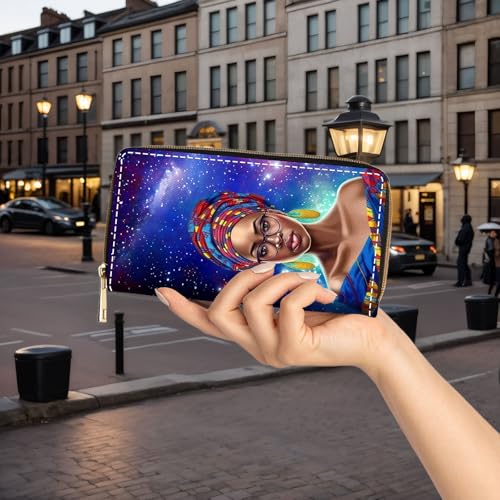 Wallet,Large Capacity RFID Blocking Leather Wallet, Durable Smooth Zipper Clutch,Unisex Travel Wallet for Cards,Cash,and Coins - African American Women3