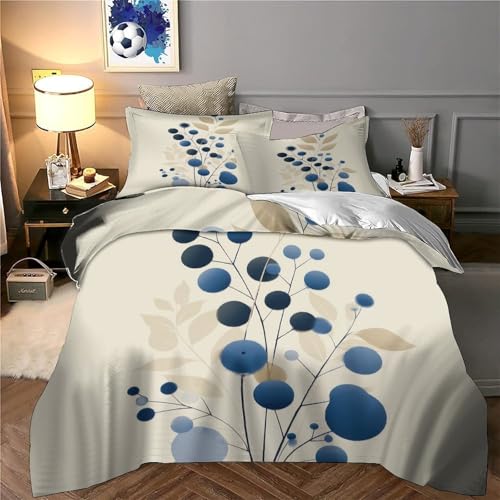 Blueberry Branches Housse de Couette Microfibre Hypoallergique 3 Pièces 3D Effet Confortable Moderne botanique Art Parure de Lit avec Fermeture Éclair Ultra Douce for Ado Double（200x200cm） – vue 5