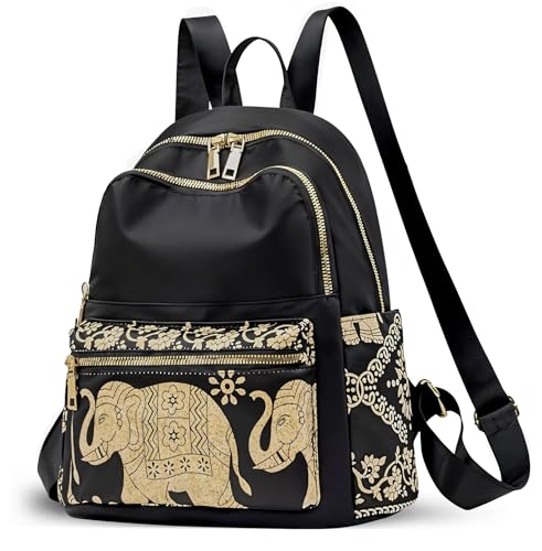 Image of AutoStory Women's Stylish Backpack | Golden Elephant Print Travel, College & Office Bag | Spacious Shoulder Backpack Purse with Anti-Theft Back Pocket & Zipper Compartments