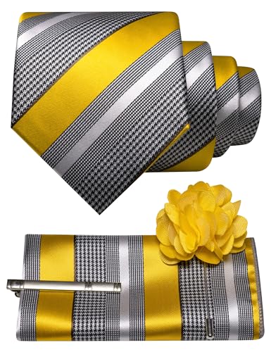 Image of JEMYGINS Mens Striped Tie and Lapel Pin Necktie Pocket Square and Tie Clip Sets for Business Casual 4PCS