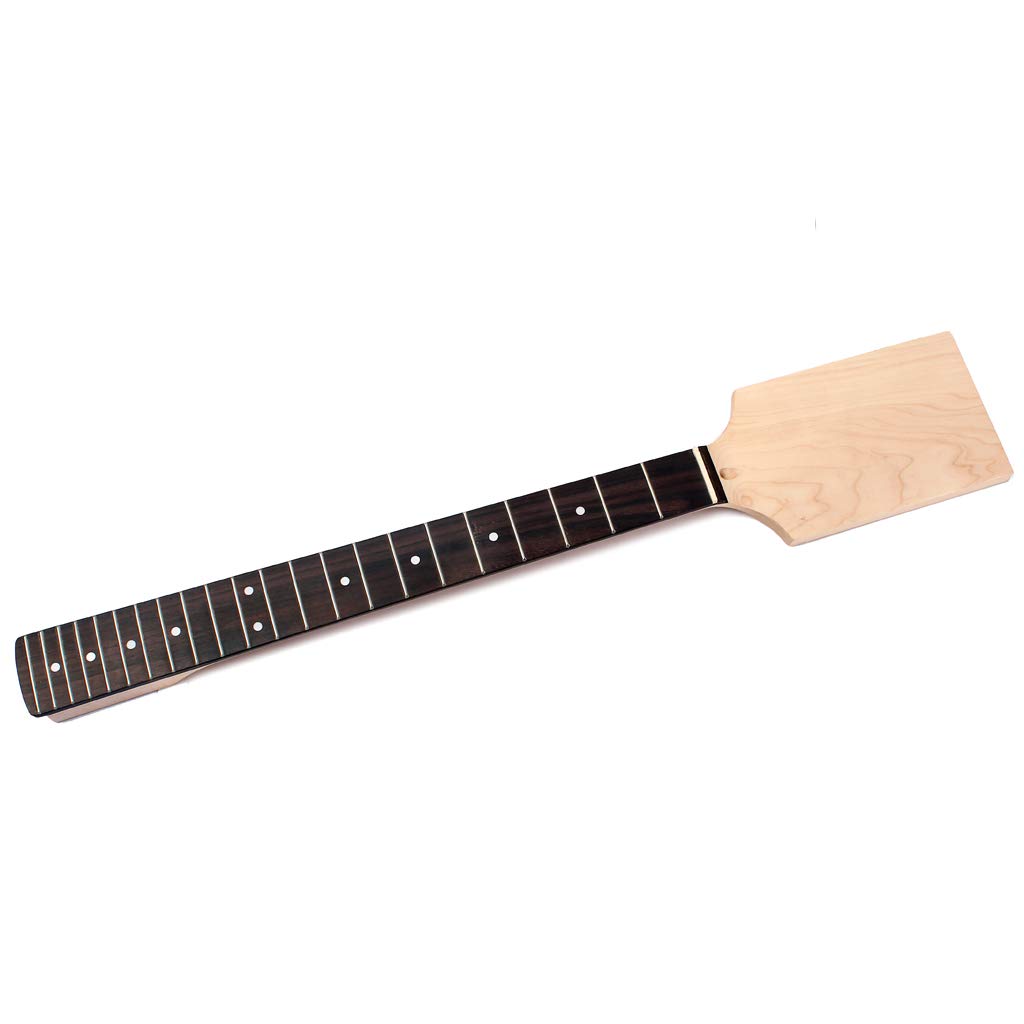 Alnicov Unlackierter Gitarrenhals aus Ahornholz, Kopfplatte mit 22 Bünden für E-Gitarre, Ersatzteil, weiße Punkte