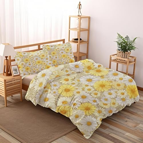 Housse de couette microfibre haut de gamme au motif marguerite réversible