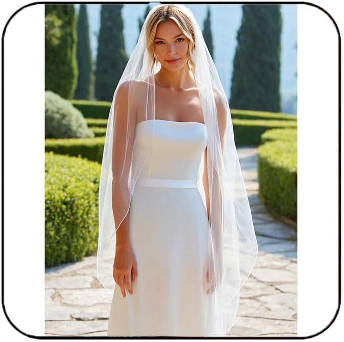 Latious Wedding Veil Fingertip Pencil Edge Bridal Tulle Veils with Comb for Women and Brides