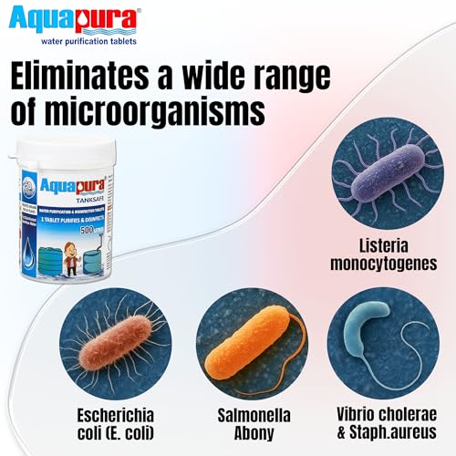 Image of Aquapura Chlorine Water Purification Tablets | Each Tablet for 500L, 50 Tab Pack | (25000L Water Purification) | 3 Years Shel Life & Warranty, Chlorine Tab for Overhead & Undergorund Tanks pack of 2