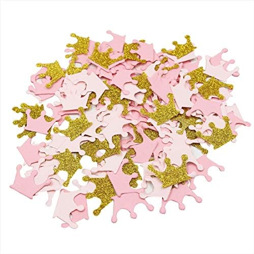 Mybbshower Paper Crown Confetti for Princess Birthday Party Table Scatter Baby Girl Shower Pink Gold Glitter Decorations Pack of 200