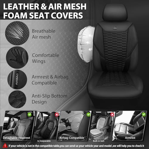 Image of CAR PASS 3D Foam Mesh Leather Car Seat Covers Front Seats, Leather Mesh Front Seat Covers for Car,Breathable Universal Fit for SUV Truck Sedan Van Automotive, Armrest Airbag Compatible,Black