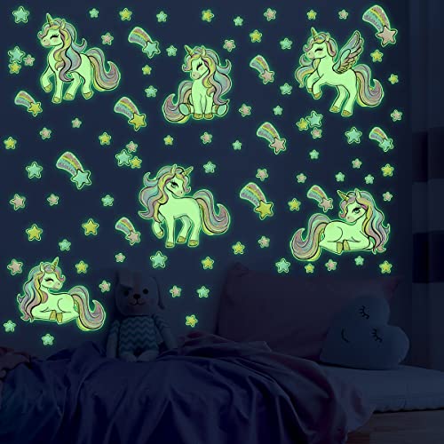 Glow In The Dark Unicorn Wall Decals Unicorn Star Wall Stickers Decor For Baby Girls Bedroom Green Luminous Glow Unicorn Stars Ceiling Stickers For Kids, Birthday Gift For Baby Boys Kids (Style 1) #TOP1