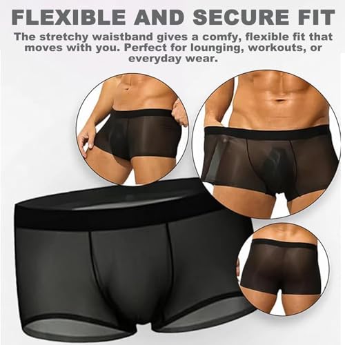 Niksy Underwear, Men's Ultra-Thin Ice Silk Transparent Boxer Briefs, Sexy See Through Boxers Bulge Pouch Boxer Briefs3