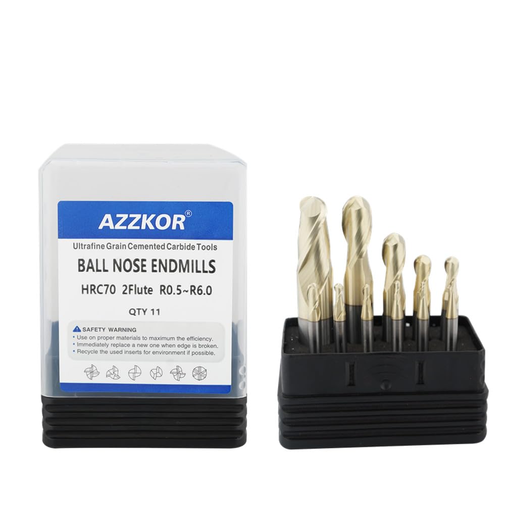 Carbide Ball Nose EndMill HRC70 Double Edge 2 Flute TICN Coating Tungsten Steel Milling Cutter for Metal Steel HRC70 R0.5-R6.0 Series 11pcs Set