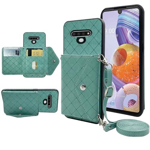 Compatible with LG Stylo 6/Stylo6 Plus/K71 Stylus Wallet Case with Crossbody Shoulder Strap Stand Credit Card Holder Phone Cover for LM G900UM 4G TmobileLGStylo6 6+ 6plus Style 06 Six 2020 Green