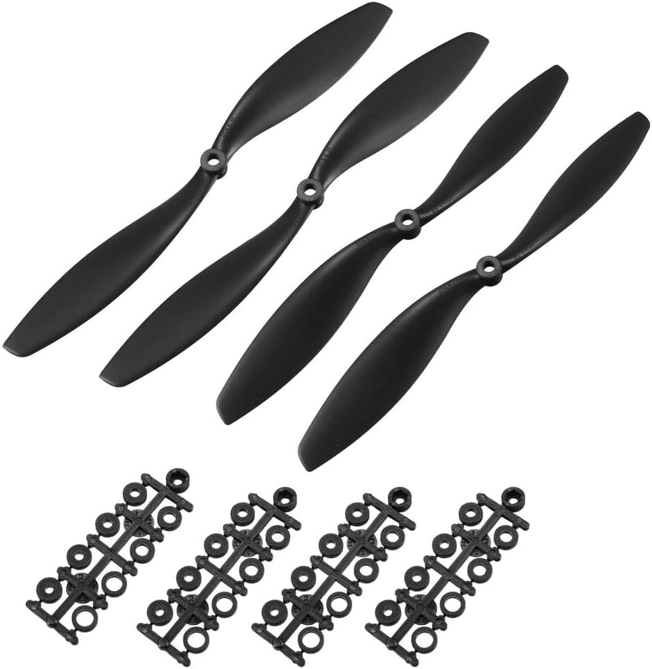 IDUINO RC Propellers CW CCW 1045 10x4.5 Inch 2-Vane Fixed-Wing for Airplane Toy, Nylon Black 2 Pairs with Adapter Rings