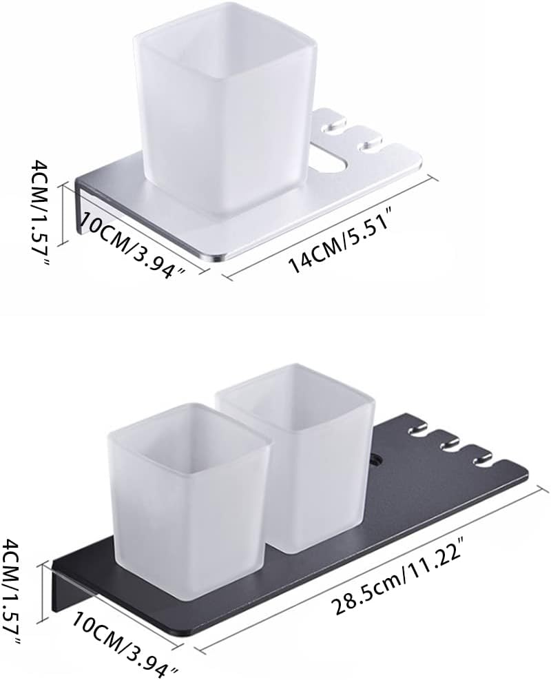 Toothbrush Holder, Space Aluminum Toothbrush Holder Single/Double Hole Mouthwash Cup Holder Toothpaste Rack Bathroom Shelf