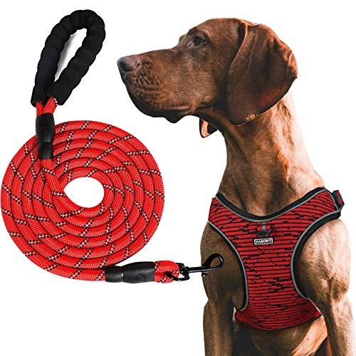 PABOBIT Dog Harness, No Pull Dog Harness and Leash Set, Reflective Adjustable Pet Vest with 5ft Dog Leash, Soft Breathable Flying Net Dog Harness for Large Dogs (L Chest Girth 23.6 -27.6 )