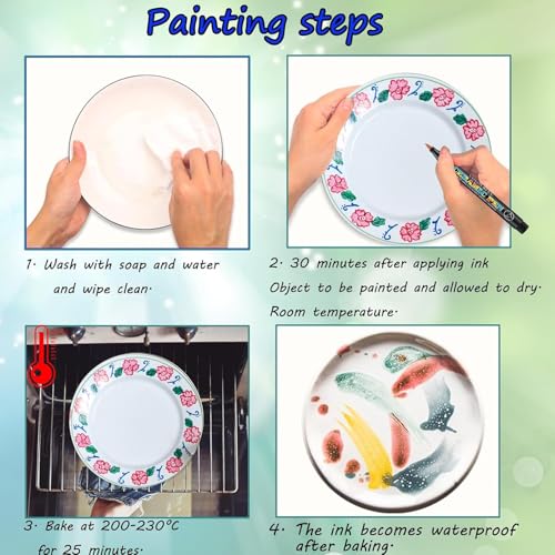 RiyaNed porzellanstifte spülmaschinenfest，Wasserfester porzellanstift 1.0-3.0mm，12 Farben Geeignet für Zeichnungsmuster und Designkreationen auf verschiedenen Porzellan.