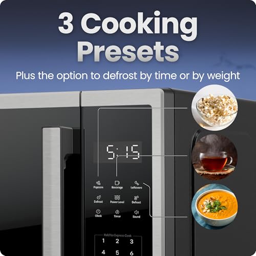 Image of Chefman Countertop Microwave Oven 0.9 Cu. Ft., 1000 Watts with 10 Power Levels, 3 Cooking Presets with One-Touch Express Cook, 2 Defrost Settings, Child Safety Lock, & Mute Button - Stainless Steel