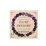 COLORFUL BLING Natural Healing Stone You’re Awesome Heart Beaded Strand Adjustable Bracelet with Meaningful Card Inspirational for Women Jewelry Gifts Wristbands Faith Christmas Birthday-Purple