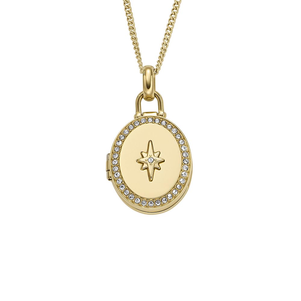Fossil Collana da donna in acciaio inossidabile con chiusura a moschettone e pendente ovale