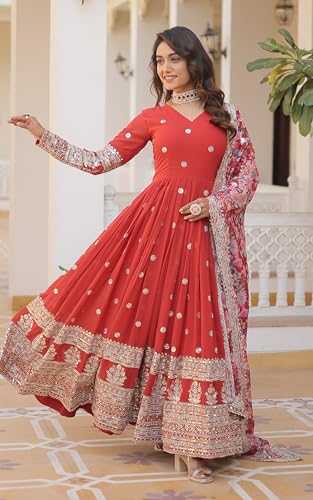 Image of Fashion Basket Gergette Embroidered Long Anarkali