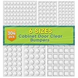 ONUEMP 304pcs Cabinet Door Bumpers Clear, Adhesive Rubber Feet Silicone, Sound Dampening Door Slam Stopper Non Slip Furniture Pads Wall Protector for Cutting Board, Drawers, Glass Cabinet