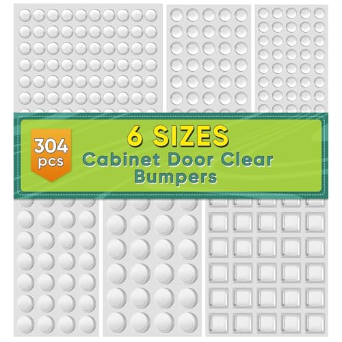 ONUEMP 304pcs Cabinet Door Bumpers Clear, Adhesive Rubber Feet Silicone, Sound Dampening Door Slam Stopper Non Slip Furniture Pads Wall Protector for Cutting Board, Drawers, Glass Cabinet