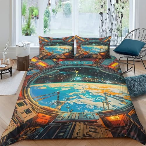 Parure de Lit Microfibre Galaxie 220x240 Housse Couette Hypoallergénique