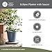 The HC Companies Eclipse Round Planter with Saucer - Outdoor & Indoor Plant Pot with Drainage Holes - Lightweight, UV-Resistant Plastic Pots for Plants, Flowers & Herbs (8