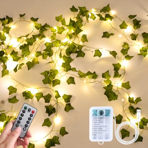 Alabeila Nest Fake Plants Vines 33ft 100 LED Artificial Ivy Garland with Fairy Lights for Home Living Room Bedroom wall Art Aesthetic Office Coffee Wedding Party Farmhouse Dorm Outdoor Garden Decor
