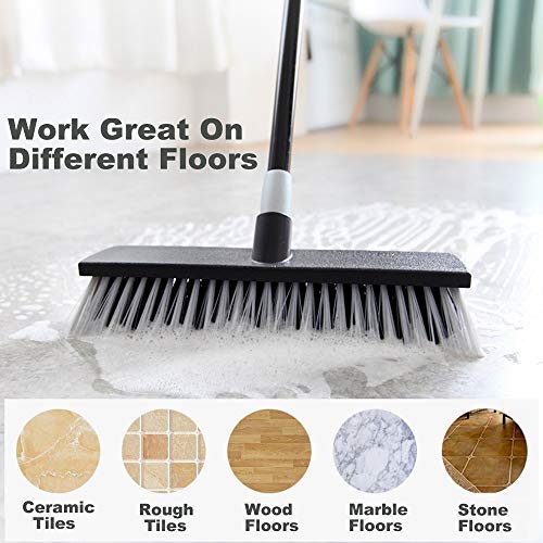 Landhope Hard Bristle Deck Broom Adjustable Long Handled Scrub Brush Heavy Duty Concrete Push Broom Outdoor Brush Garage Broom Wood Large Floor Scrubber 30 - 49 Inch Balcony Broom #TOP6