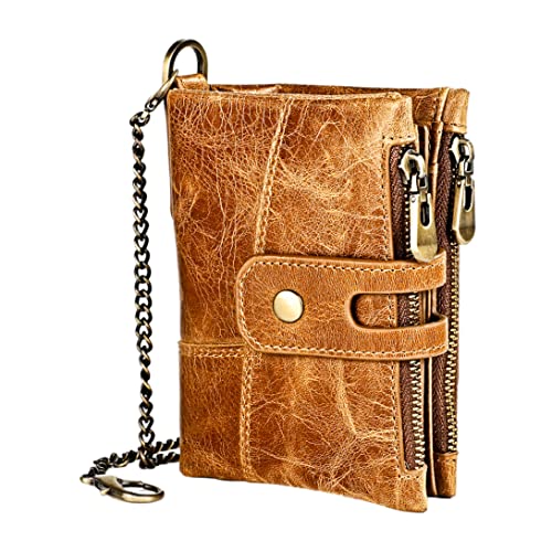 Jorzer Portefeuille de chaîne en Cuir Femme Portefeuille d'embrayage de Blocage Vintage Habndèce à Fermeture éclair à Fermeture à glissière Clip Anti-perdant Double Zip Portefeuille