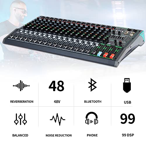 Depusheng PA16 Table de mixage professionnelle 16 canaux Contrôleur DJ avec 99 effets DSP Entrée Bluetooth Lecteur USB Alimentation fantôme 48V - Image 4
