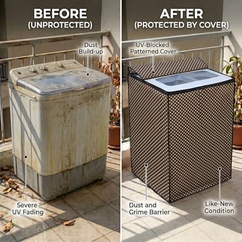 Image of DREAM CARE Waterproof & Dustproof Washing Machine Cover Top Load & Semi Automatic Suitable for 8 kg, 8.2 kg, 8.5 kg (89 x 99 x 55 cms)