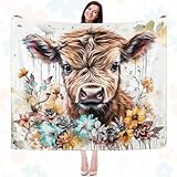 SmoothNovelty 50 x 60 Highland Cow Blanket Cute Farm Cow Flannel Throw Blanket Cozy Family Blankets Soft Plush Warm Fleece Blankets for Women Men(Watercolor)