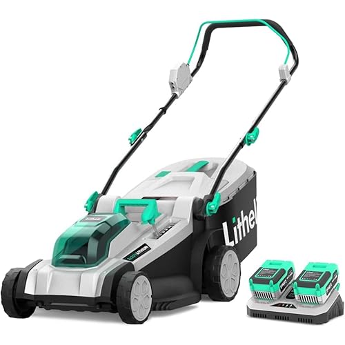 Litheli Cordless 17 Inch Electric Lawn Mower, 2 x 20V 4.0Ah Battery Powered Push Lawn Mowers with Brushless Motor, Battery & Charger Included