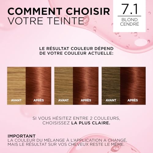 Coloration 7.1 Blond Cendré Soin Triple Action Couvre 100% Cheveux Blancs Excellence 'oreal Paris La Boîte - vue 7