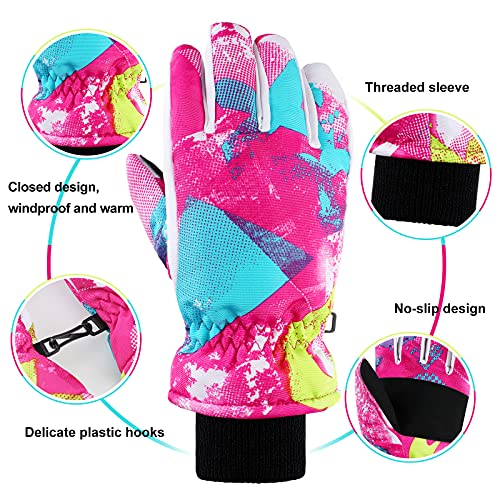 2 Pairs Kids Winter Snow Waterproof Warm Ski Glove Unisex Anti-Slip Thermal Watercolor Gloves For Cold Weather Boys And Girls (Regular Style) #TOP2