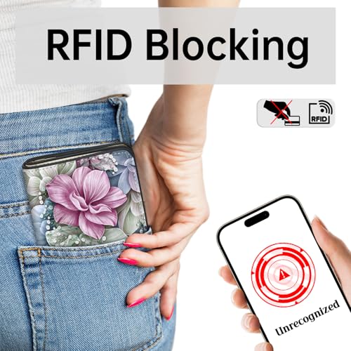 Image of Toughergun Happy Flower Floral RFID Small Wallet Women, Slim Thin Vegan Leather Bifold Wallet with Zipper Coin Pocket & ID Window, Cute Mini Travel Credit Card Holder Gift for Women Ladies Teen Girls
