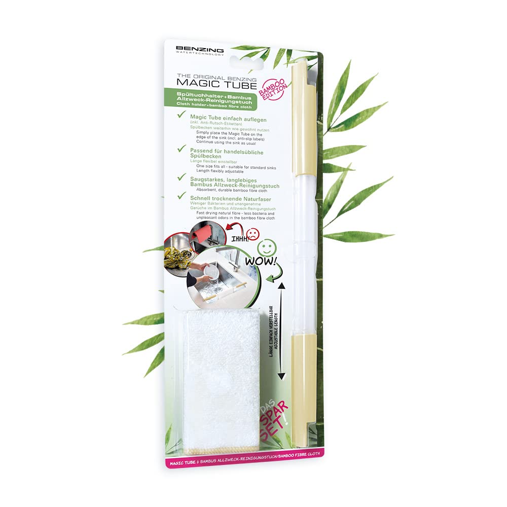 The Original BENZING Magic Tube Bamboo Edition – The Practical Dish Cloth Holder and Household Aid for Every Sink and Kitchen Economy Set with Sustainable Bamboo All-Purpose Cleaning Cloth, Beige