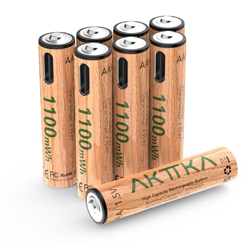 AKTTKA Rechargeable AAA Batteries 8 Pack 1100mWh 1.5V Constant Voltage Lithium Batteries Type-C Direct Fast Charge 500+ Cycles Built-inSafetyChip for Toys Remotes Flashlights & More