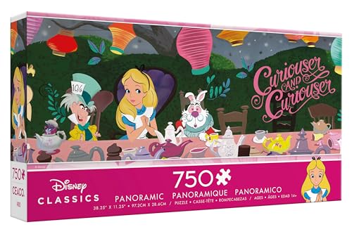 Buffalo Games Ceaco - Panoramic Series - Disney - Alice in Wonderland, Tea Party - 750 Piece Jigsaw Puzzle for Adults - Challenging Puzzle Perfect for...
