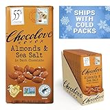 Chocolove Almonds & Sea Salt Dark Chocolate Bars | 55% Cocoa | Crunchy Almonds with a Salty Twist | Premium Belgian Dark Chocolate | Non-GMO & Gluten-Free, 3.2 oz Bar (12 Pack)