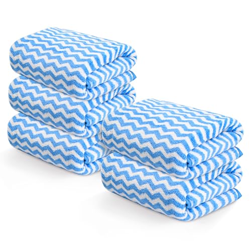 Image of Kuber Industries 5 Pcs Microfiber 19x38 Inch Soft Face Towels for Women and Men | 280 GSM Quick Dry & Absorbent Hanging Hand Towels for Wash Basin Bathroom, Kitchen and Home | Zig Zag - Blue