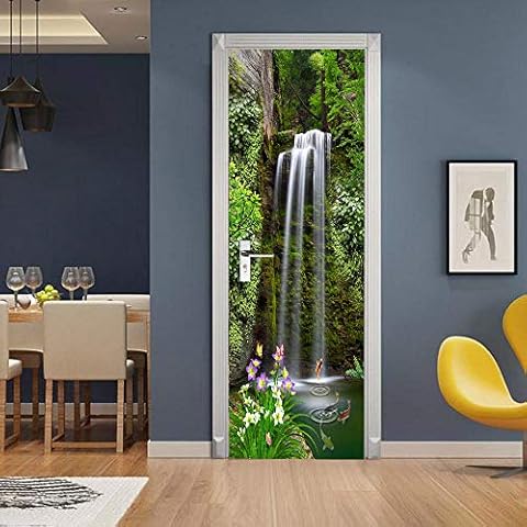 3D Door Stickers Self-Adhesive Wall Murals Waterfall - Peel and Stick Door Decals Vinyl Waterproof Door Art Wallpaper for Bedroom Door Decoration 35.5 x 78.7 inch Cover