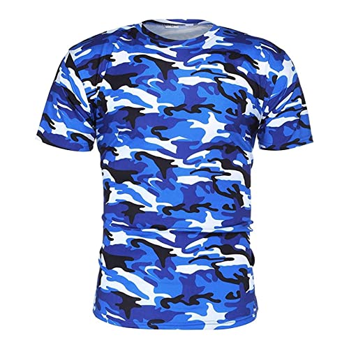 Men's Regular Fit Camo Crewneck T-Shirt Short Sleeve Camouflage Shirt Tops Slim Athletic Military Pullover Tees (Light Blue,6X-Large)