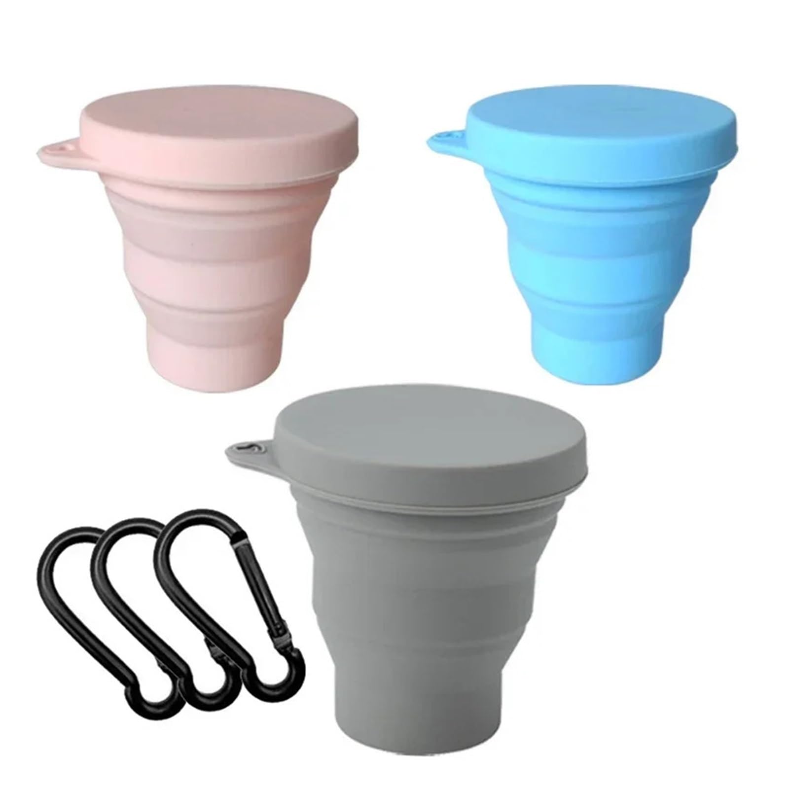 180 ml Klappbecher, Mini-Einziehbecher, Silikon, tragbare Teetasse, Outdoor-Reise-Kaffee-Teleskop-Trinkbecher mit Deckel(Blue-3PCS)