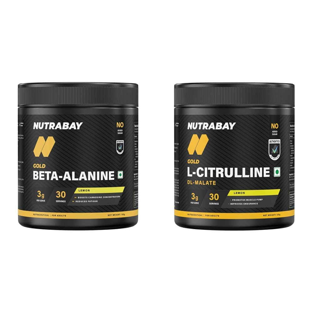 Nutrabay Gold Beta Alanine Supplement Powder 120g, Lemon Flavor – Pre Workout Amino Acid for Endurance & Fatigue Reduction & Gold Citrulline Malate 2:1 Supplement Powder 120g, Lemon Flavor – Boosts-image-33