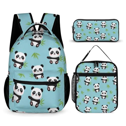 Backpack Bookbag Set Backpack with Lunch Box and Makeup Bag Travel Bookbag Daypack Set (Cute Panda (14))