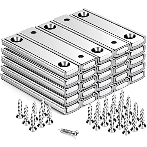 Image of TRYMAG Bar Magnets, 80Lbs 25 Pack Countersunk Hole Magnet with Screw | Silver,Heavy Duty Rare Earth ,Neodymium,Rectangular,for Mounting, Door, Garage, Workplace(60 x 13.5 x 5mm )