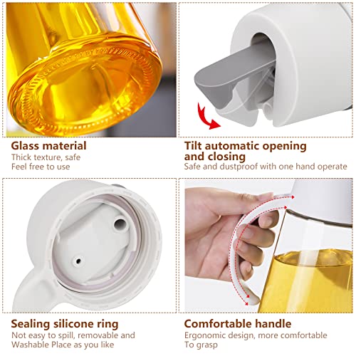 Bottiglia per Aceto e Olio 650 ml Apertura Automatica Olio Aceto Dispenser Bottiglie di Olio di Vetro con Manico Antiscivolo per BBQ Cucina(Bianco) - immagine 5
