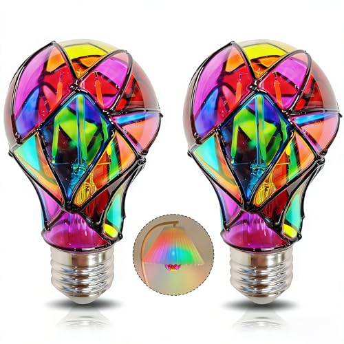 Image of Aygrochy LED Stained Glass Light Bulb Stained Glass Bulb,4W E26 Base,Colored Light Bulbs Indoor,Mosaic Light Bulb,for Christmas Decoration,Party,Home Lighting,Garden,Balcony,2 Pack